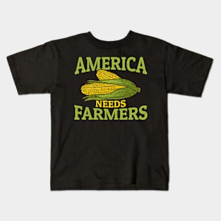 America Needs Farmers - Bold Green Yellow Kids T-Shirt